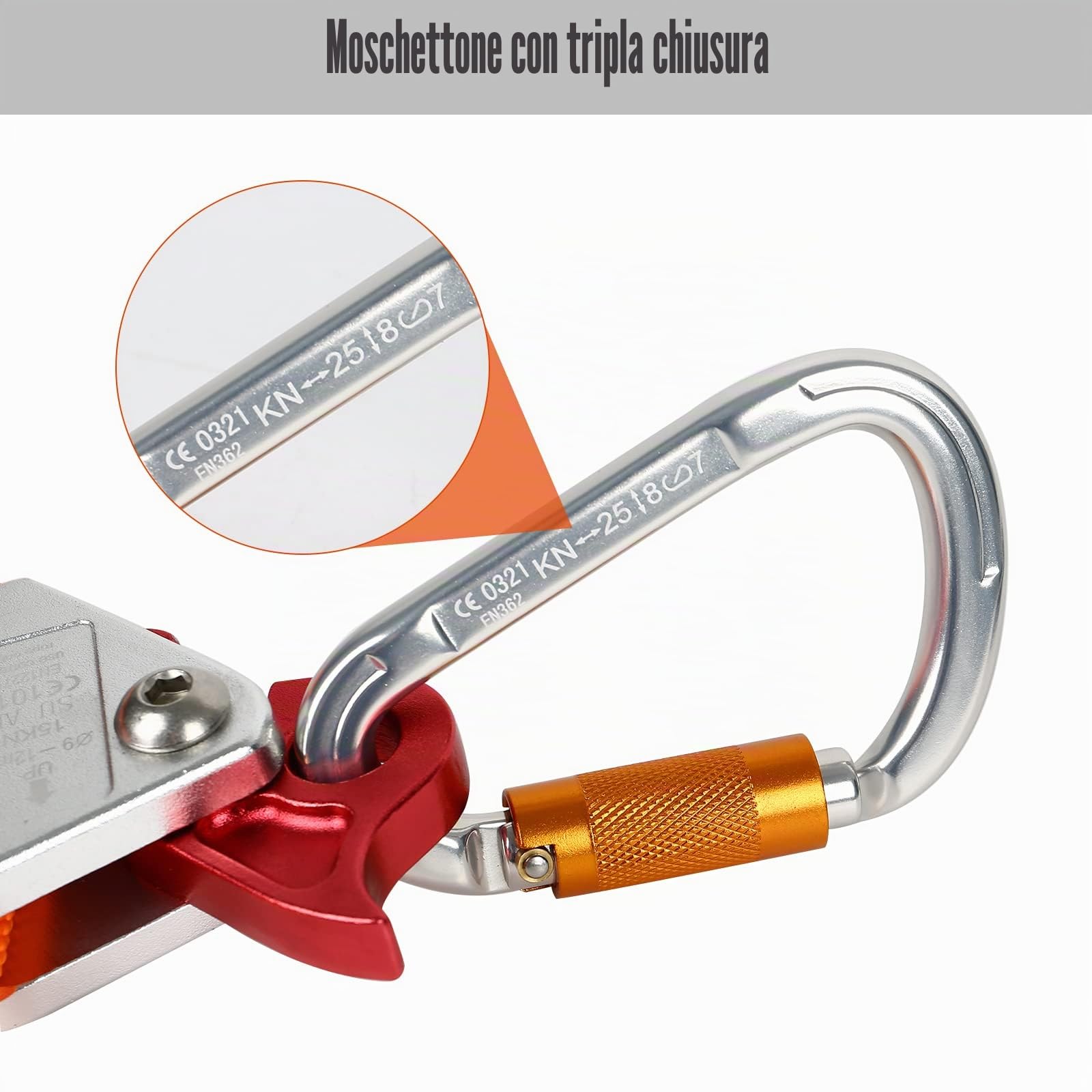 MENAYODA Kit di corde in acciaio con moschettone a triplo blocco, nucleo in filo di acciaio da 12 mm, cordino regolabile per protezione anticaduta, arbusti, arrampicata