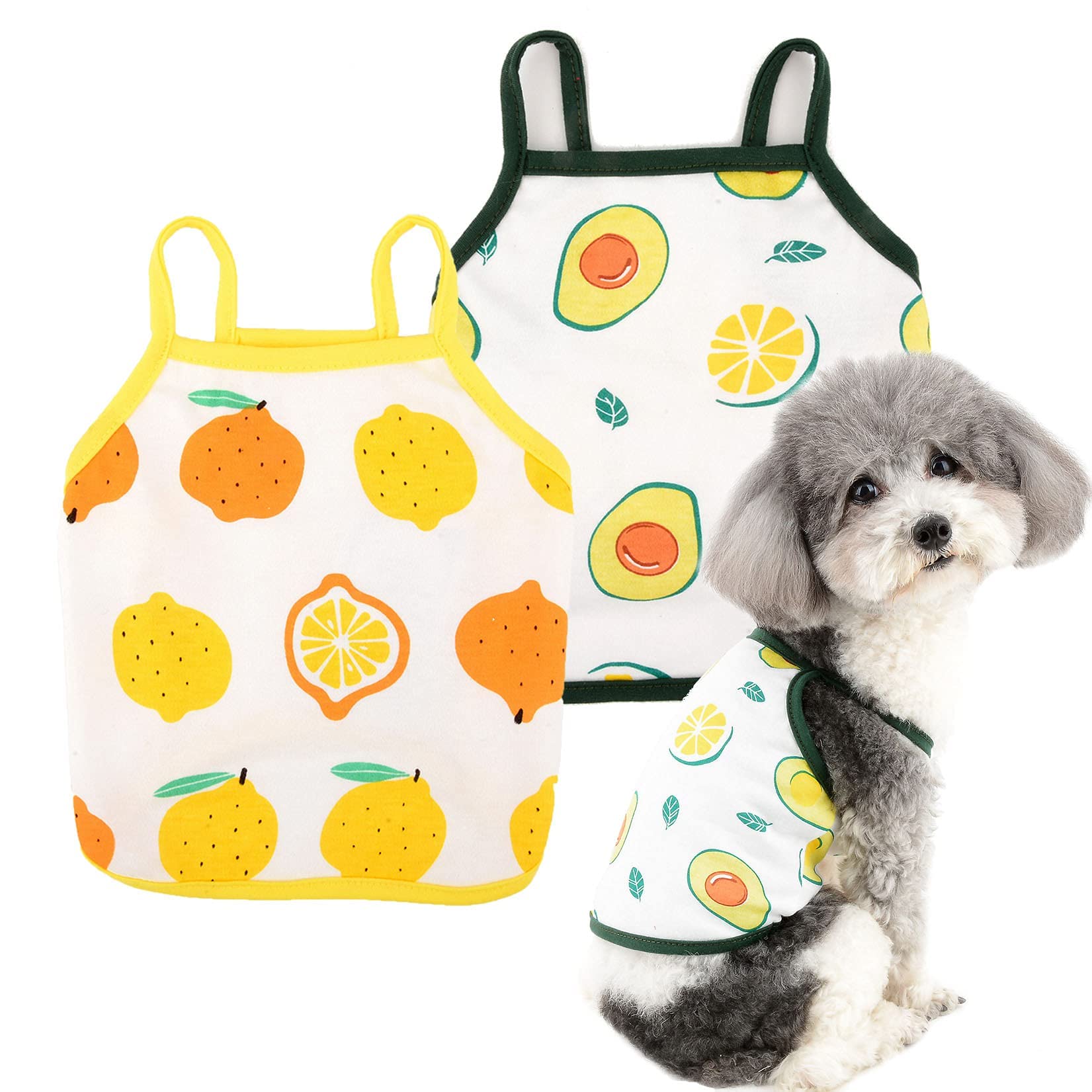 Pets,Dogs Cats Winter Sweater Coat Warm Fleece Puppy Clothes Jumper Striped,2 Pack Shirts Summer Vest T-Shirts Soft Cotton Sleeveless Tank Top Cute Apparel (Avocado&Lemon XXL)