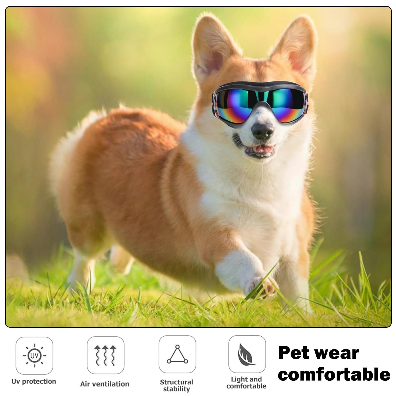 2 Regolabili Occhiali da Sole per Cani Adatti Occhiali per Cani Antivento e Protezione UV per Cani di Taglia Media e Grande, Neve, Avventure All'aperto, Auto e Altre Attività All'aperto