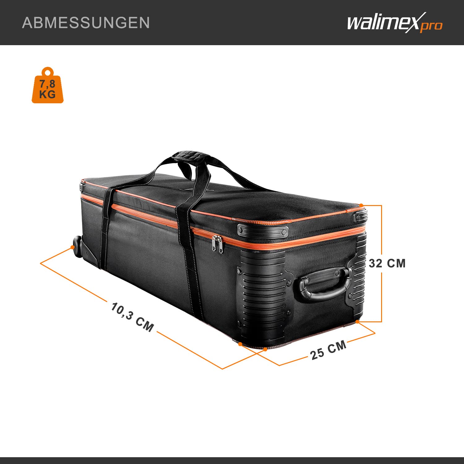 Walimex pro Trolley Studiotasche – Größe L – 1100 x 365 x 290 mm – Großräumig & gepolstert – für Studioequipment, 2-in-1 Funktion mit kugelgelagerten Rollen – Stativtasch, Kameratasche