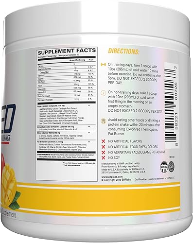 Miniatura 56 de EHP Labs OxyShred - Polvo termogénico para antes del entrenamiento y suplemento para adelgazar, clínicamente probado, con L-glutamina y