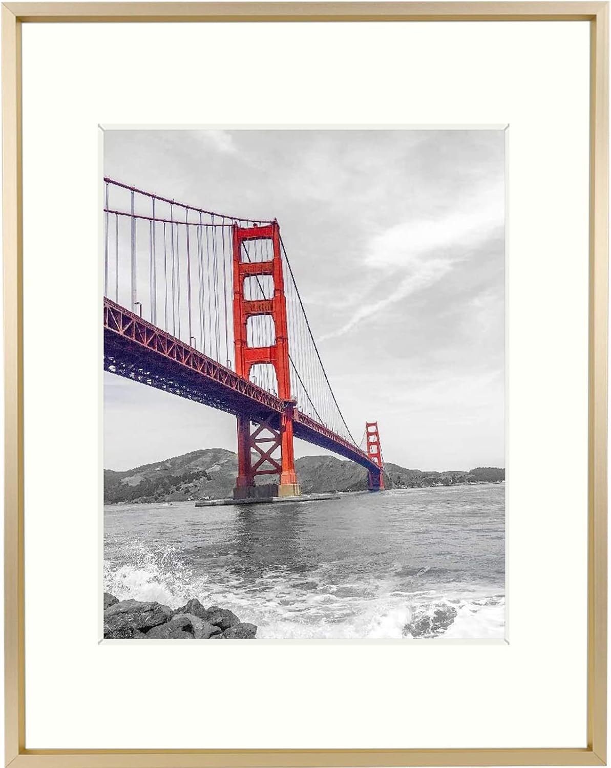 Frametory 11×14 Gold Aluminum Photo Frame with Ivory Mat and Real Glass