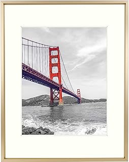 Frametory, 11x14 Aluminum Photo Frame with Ivory Color Mat for 8x10 Picture & Real Glass, Metal Picture Frame Collection (Gold, 1-Pack)
