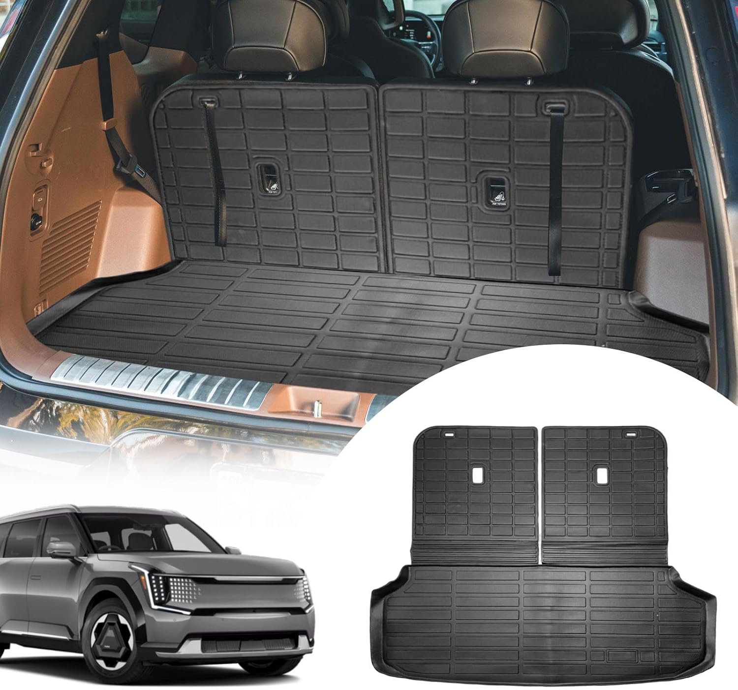 Cargo Liners Backrest Mat for Kia EV9 Accessories 2024 2025 with Hook&Loop Rear Trunk Mat Rear Seat Back Cover Protector All Weather Anti-Slip Split Dog Liner