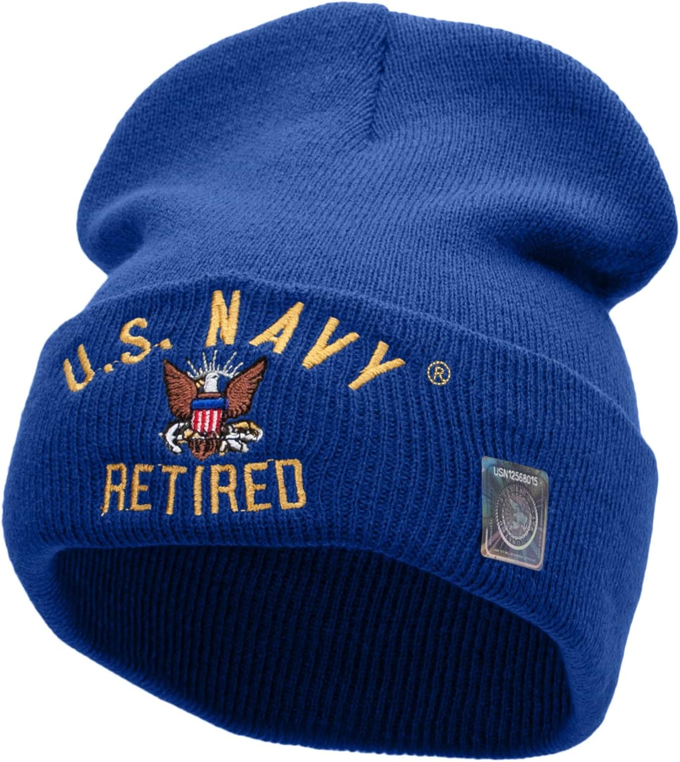 US Navy Seabee Retired Military Embroidered Long Beanie Made in USA