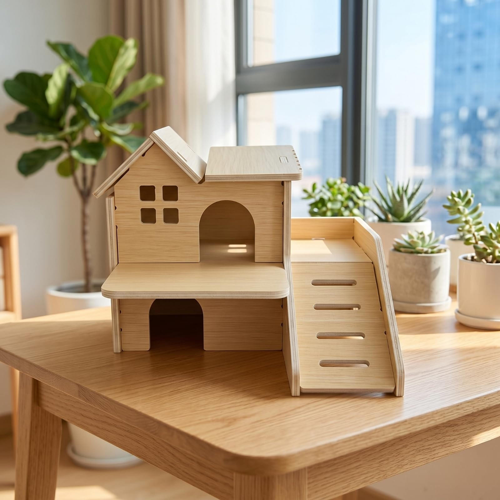 Amazon | Fonowx ハムスター 小屋 木製 ハムスター ハウス 二層