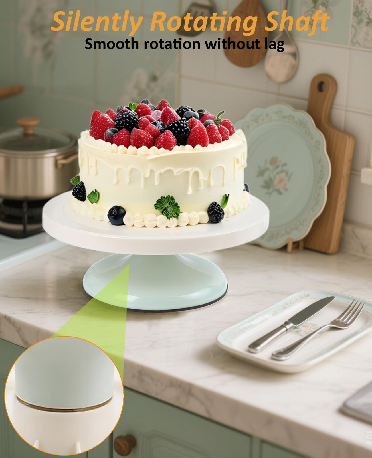 Cake Turntable Decorating Kit, Enhanced Rotating Cake Stand with 3 Icing Scraper, Piping Bag and Tips Set - Image 4