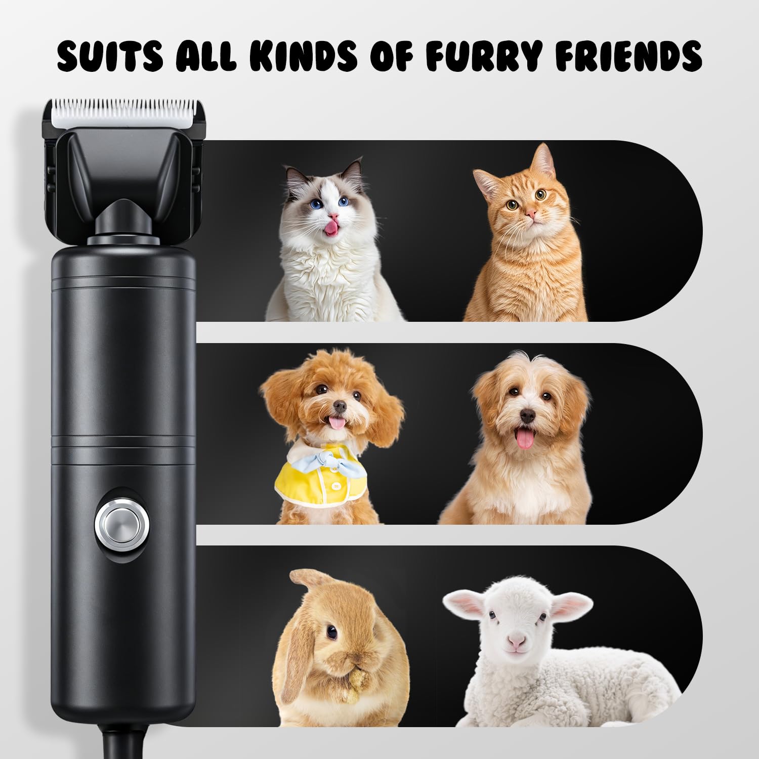 CGOLDENWALL 300W Profesional Cortapelos para Perros, Velocidad Sin Etapas 2000-6000RPM, <50dB Ruido Bajo, Cable 3m, 2 Hojas Removibles, 2 Peines (3/6mm,9/12mm) para Perros, Gatos & Todo Pelaje (Negro)