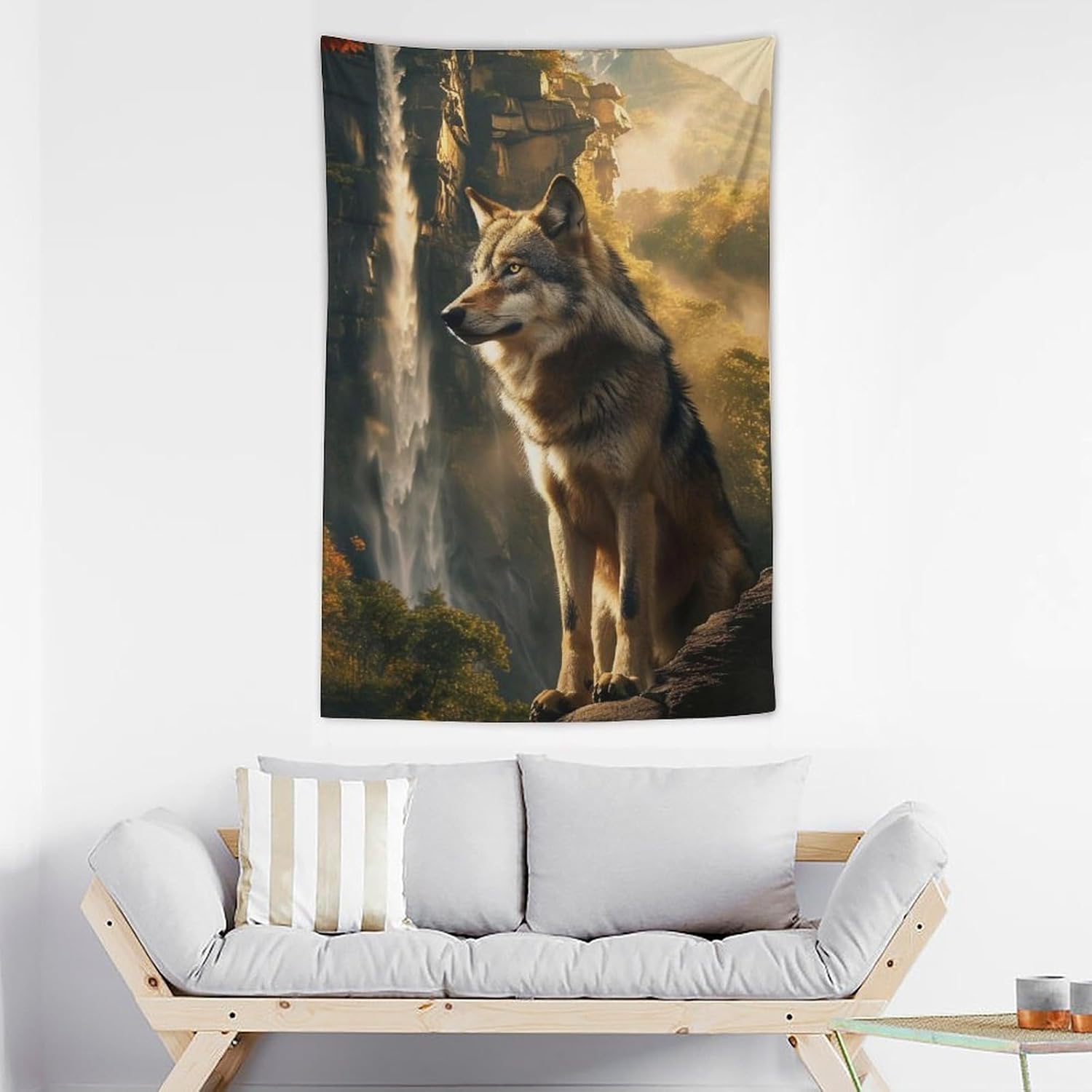 FeoYoed Tapestry Wall Hanging Aesthetic Decoration For Bedroom Living Room Wall Art Tapestries Wolf Mountain Waterfall Scenery 40"x60"