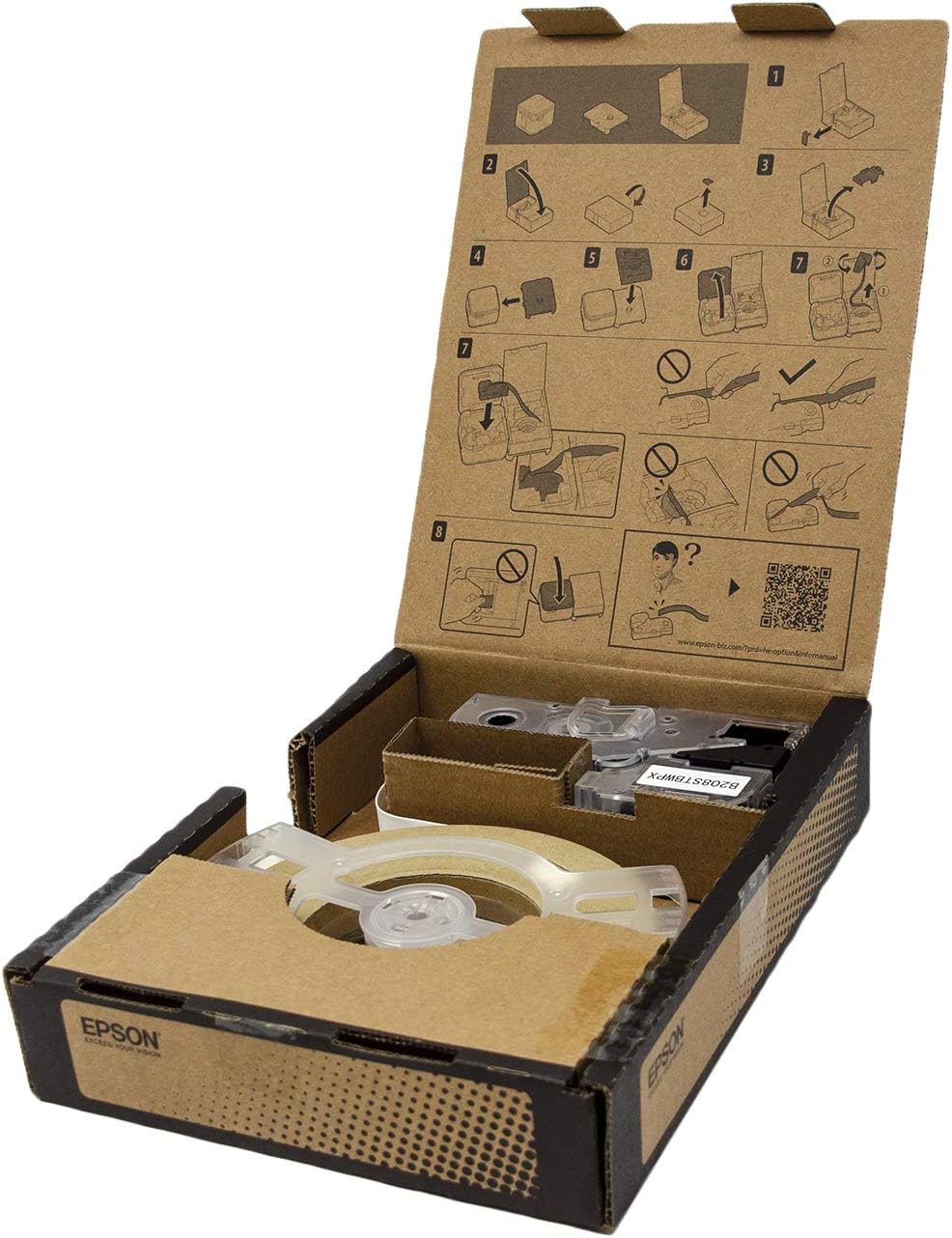 Epson LABELWORKS B208STBWPX Bulk Continuous Shrink Tube - Black on White Heat Shrink Tube Industrial Label Maker Tape - AWG 6-18, 1/4 (8MM) Wide, 49.2 ft