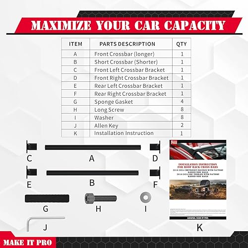Vista 55 de KitsPro Barras transversales para portaequipajes de techo de 260 libras para Jeep Grand Cherokee 2011-2021