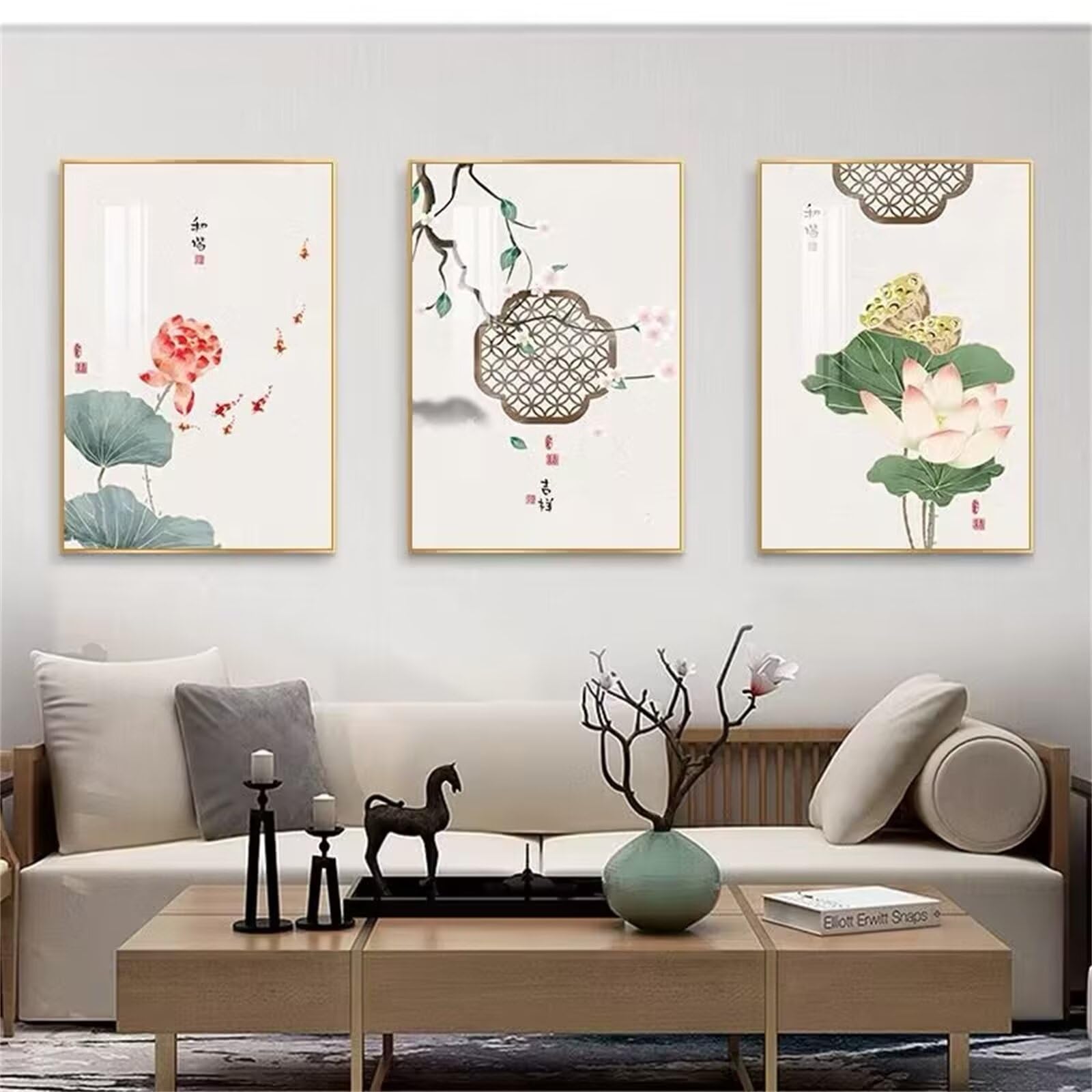 Kit Peinture Diamant 5D complet avec motif fleur de lotus triptyque 50x90cm