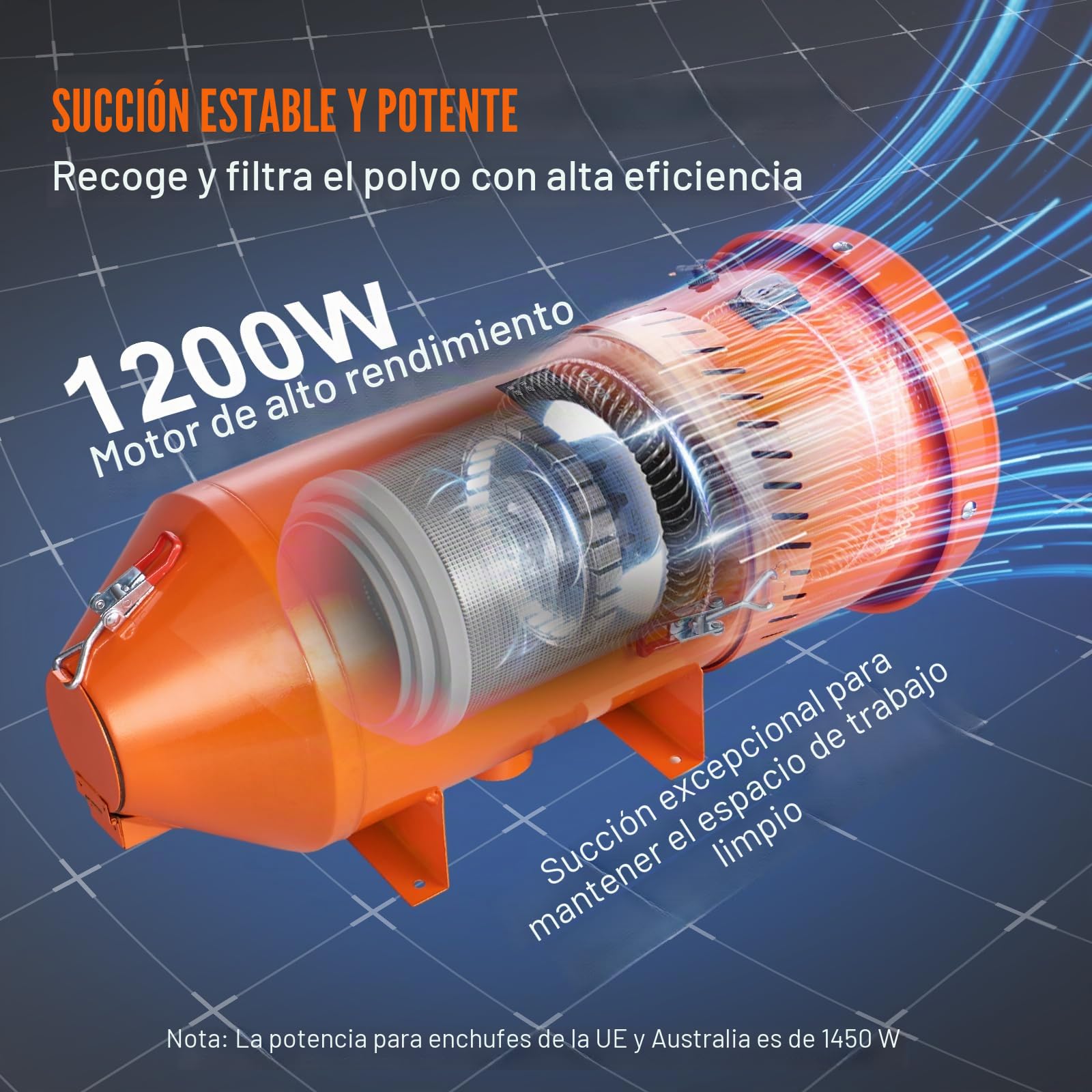 VEVOR Sistema de recolección de polvo, colector de polvo de 1450 W, con capacidad de 1,8 galones, colector de polvo, ajuste universal para gabinetes de chorro de arena