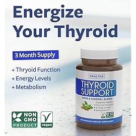 Thyroid Support with Iodine - 180 Capsules (Non-GMO) Improve Your Energy - Ashwagandha Root, Zinc, Selenium, Vitamin B12 Complex - Thyroid Health Supplement for Women and for Men - 90 Day Supply