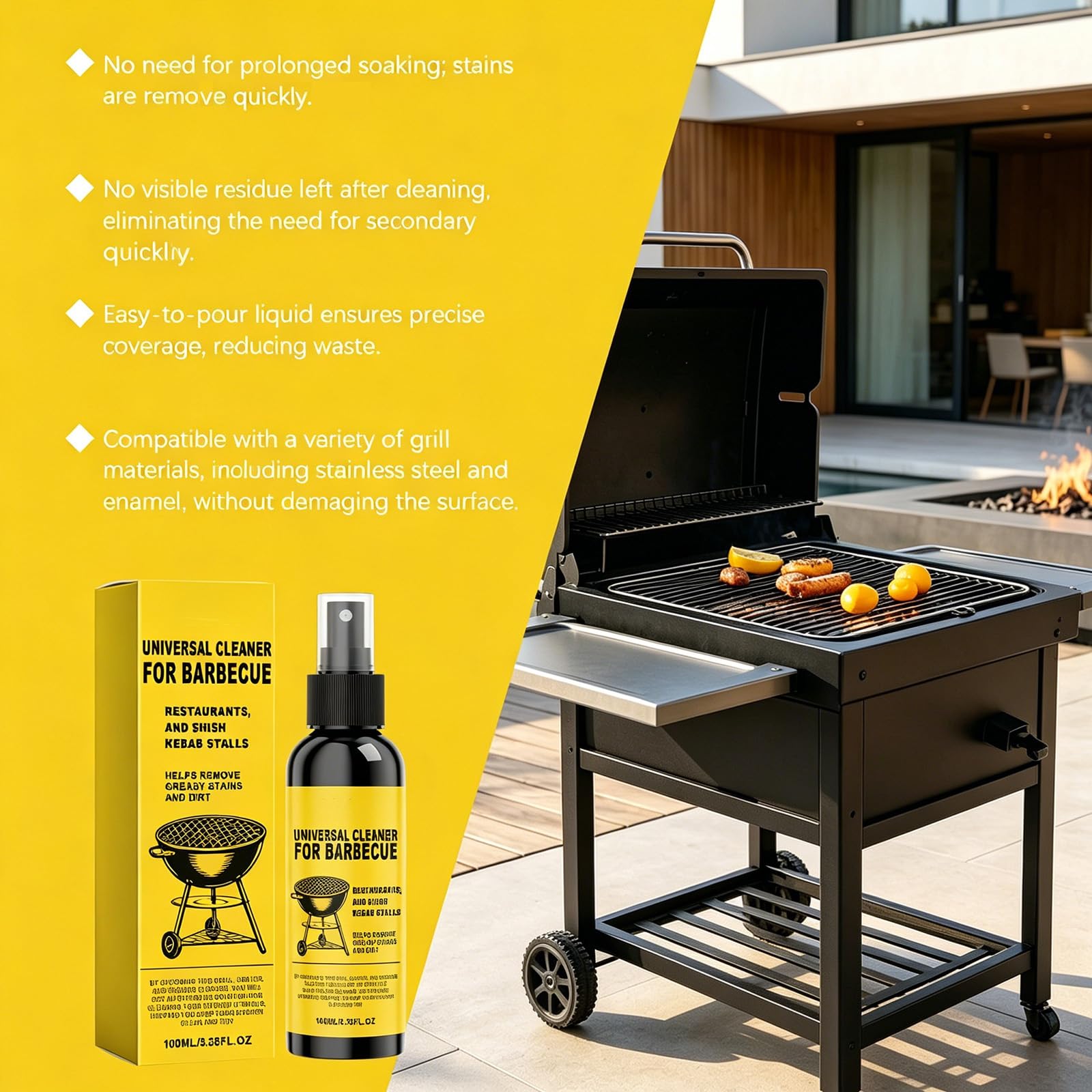 Grill & BBQ Cleaner Spray - Hochleistungs-Entfetter für Outdoor-Roste, Spieße & Kochgeschirr, entfernt gebackenes Fett & Lebensmittel, Mehrflächen-Kücheneinsatz (5PCS)