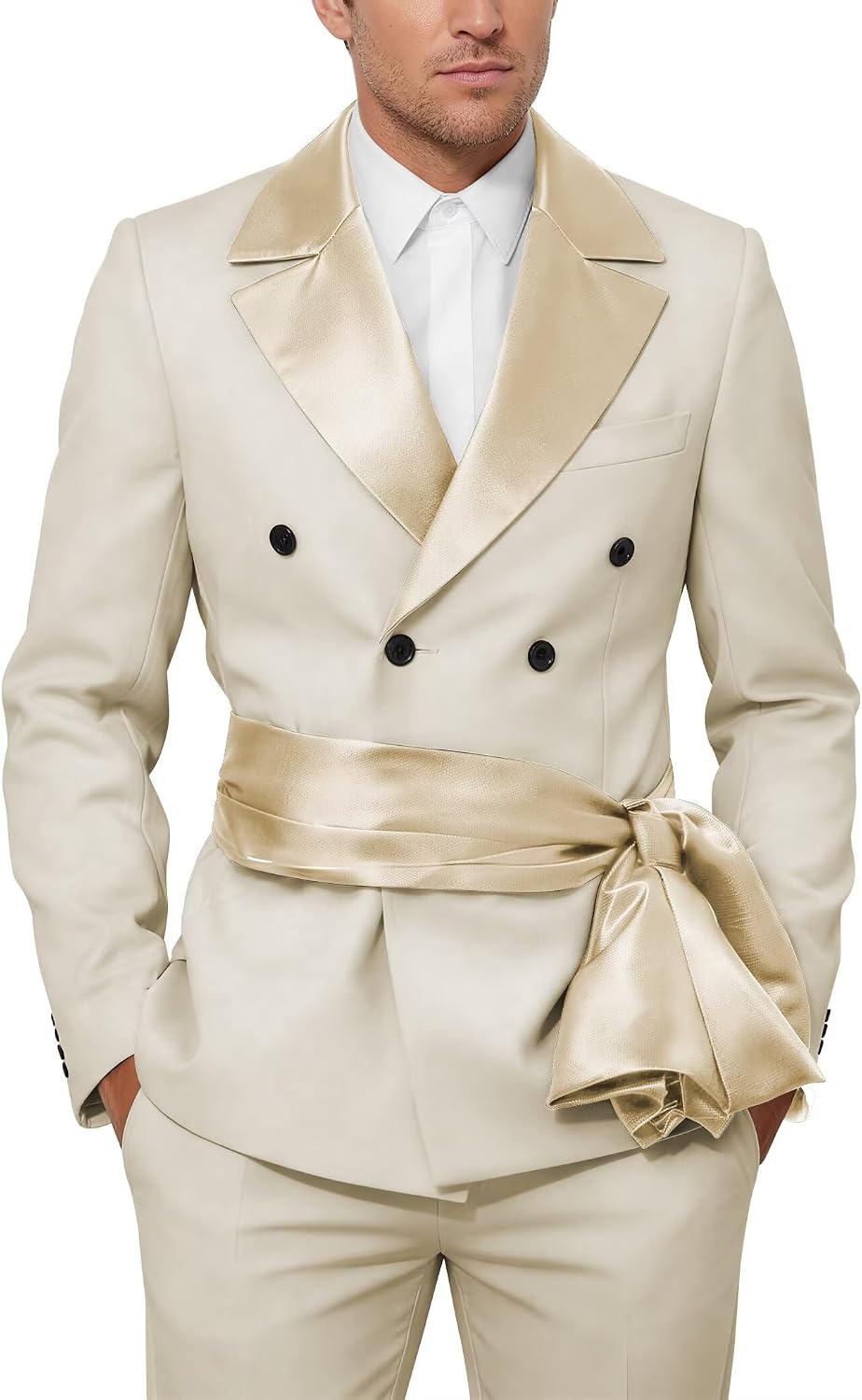 Mens Double Breasted Tuxedo Suit Set Slim Fit 2 Piece Suits for Men Wedding Prom