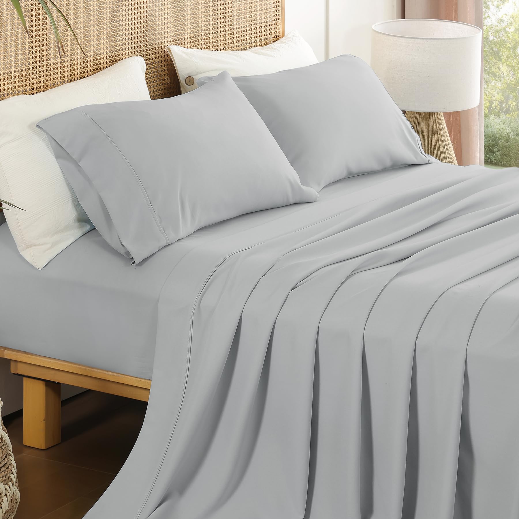 Grey Full Sheet Set - Soft Breathable Microfiber Bed Sheets with Extra Deep Pocket Luxury Hotel Cooling Bedding