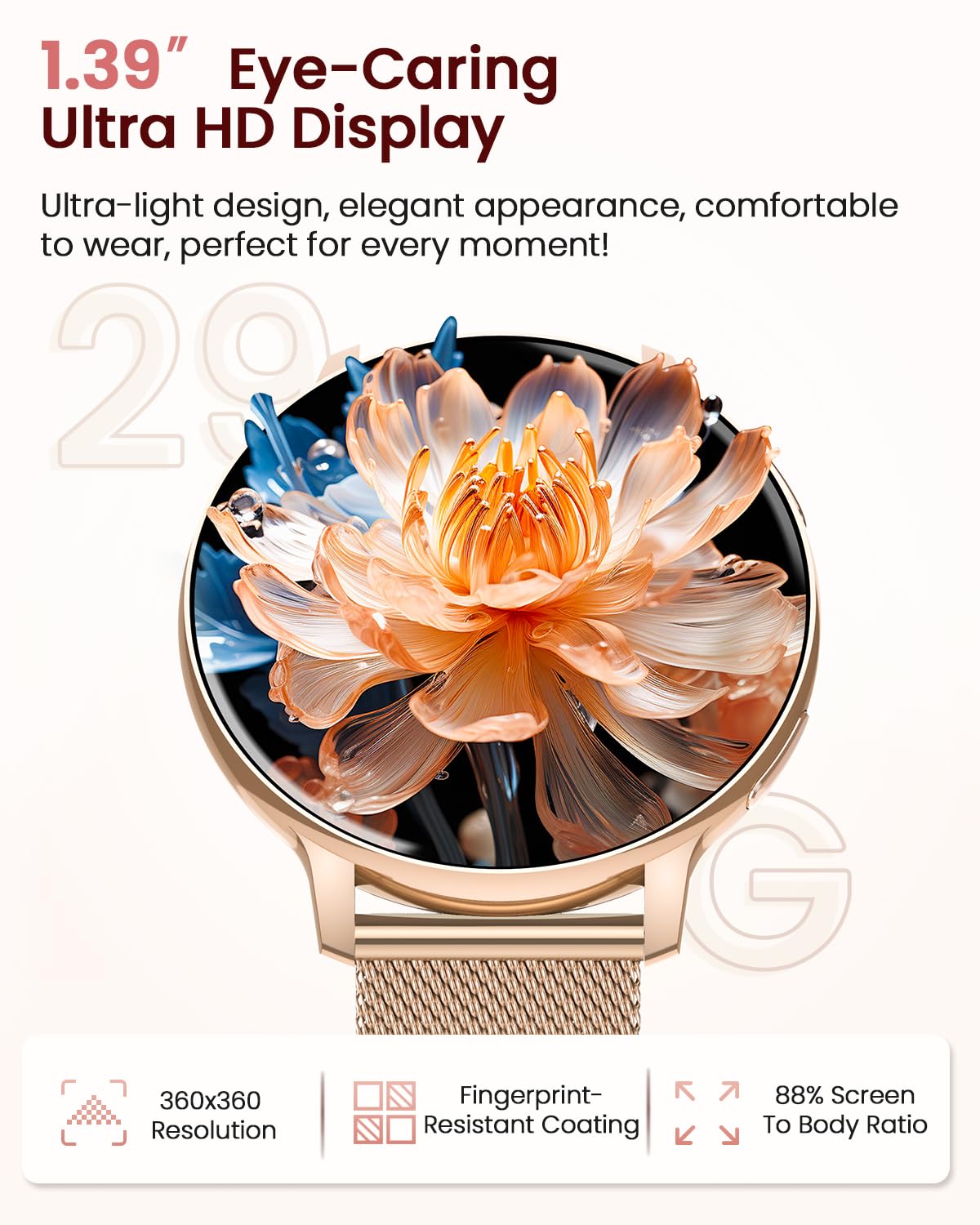 SWGOTA Smartwatch Donna con Chiamate WhatsApp, 1,39" HD Orologio Fitness con 120 Sports 24H Cardiofrequenzimetro, SpO2 Sonno Ciclo Mestruale Smart Watch IP68 Notifiche Calorie per Android iOS Oro