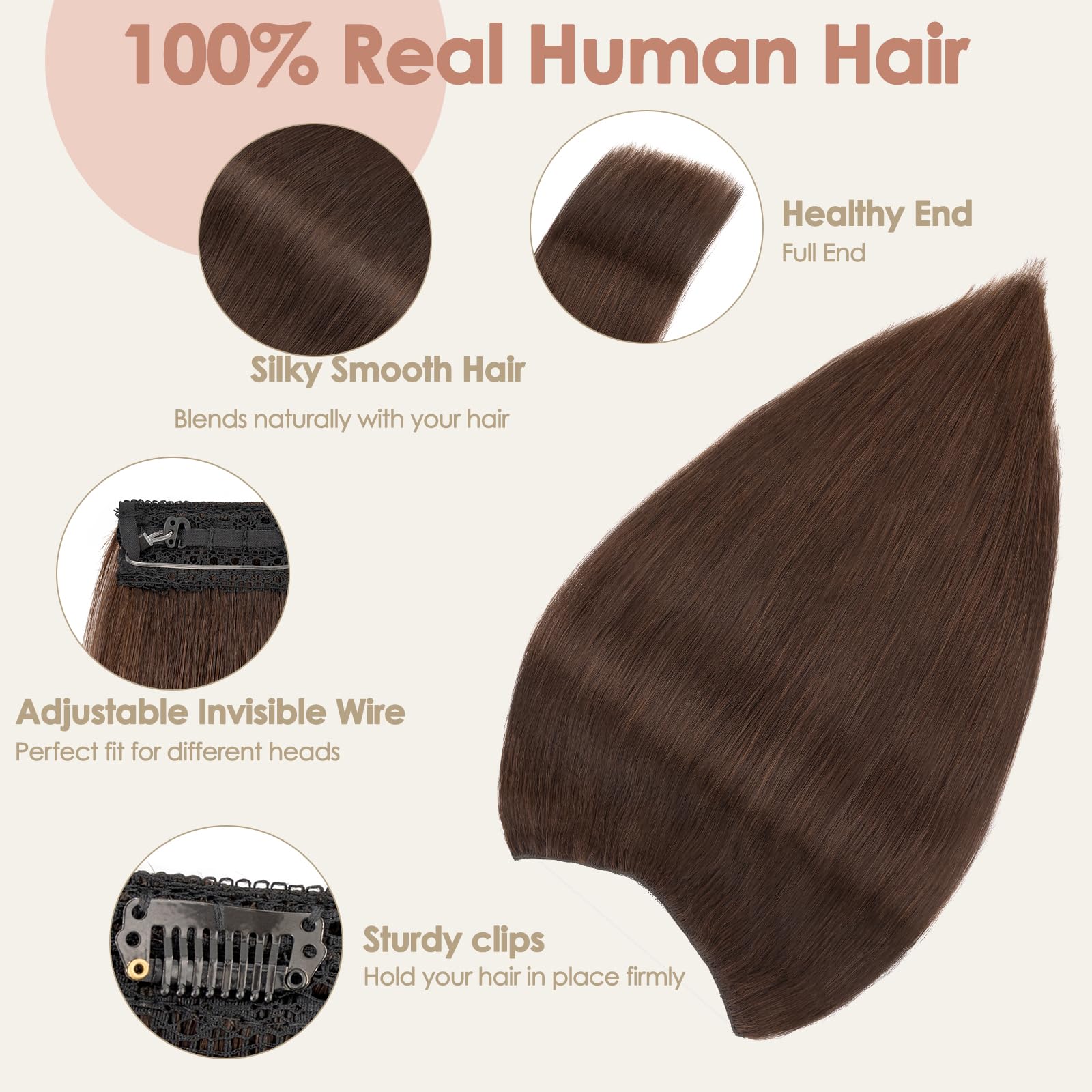 S-noilite Wire Hair Extensions Human Hair Dark Brown Invisible Fish Line Hair Extensions Real Hair One Piece Human Hair Extensions 12 Inch 55g - Image 2