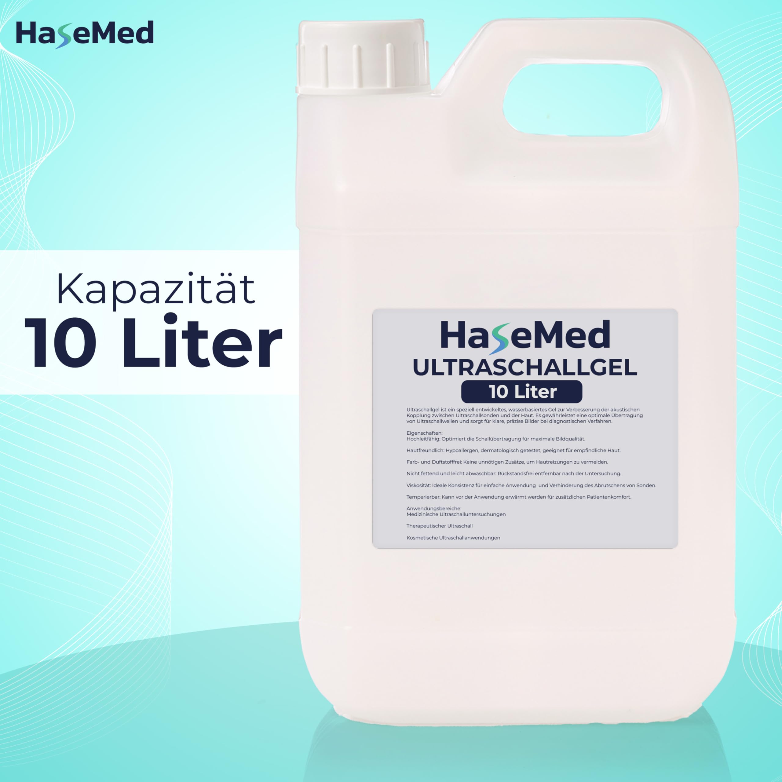 HaseMed - Gel ultrasónico de 10 l (2 unidades) – pH neutro, respetuoso con la piel y biocompatible para una óptima transmisión ultrasónica, ideal para exámenes de ultrasonidos en la práctica y la vida