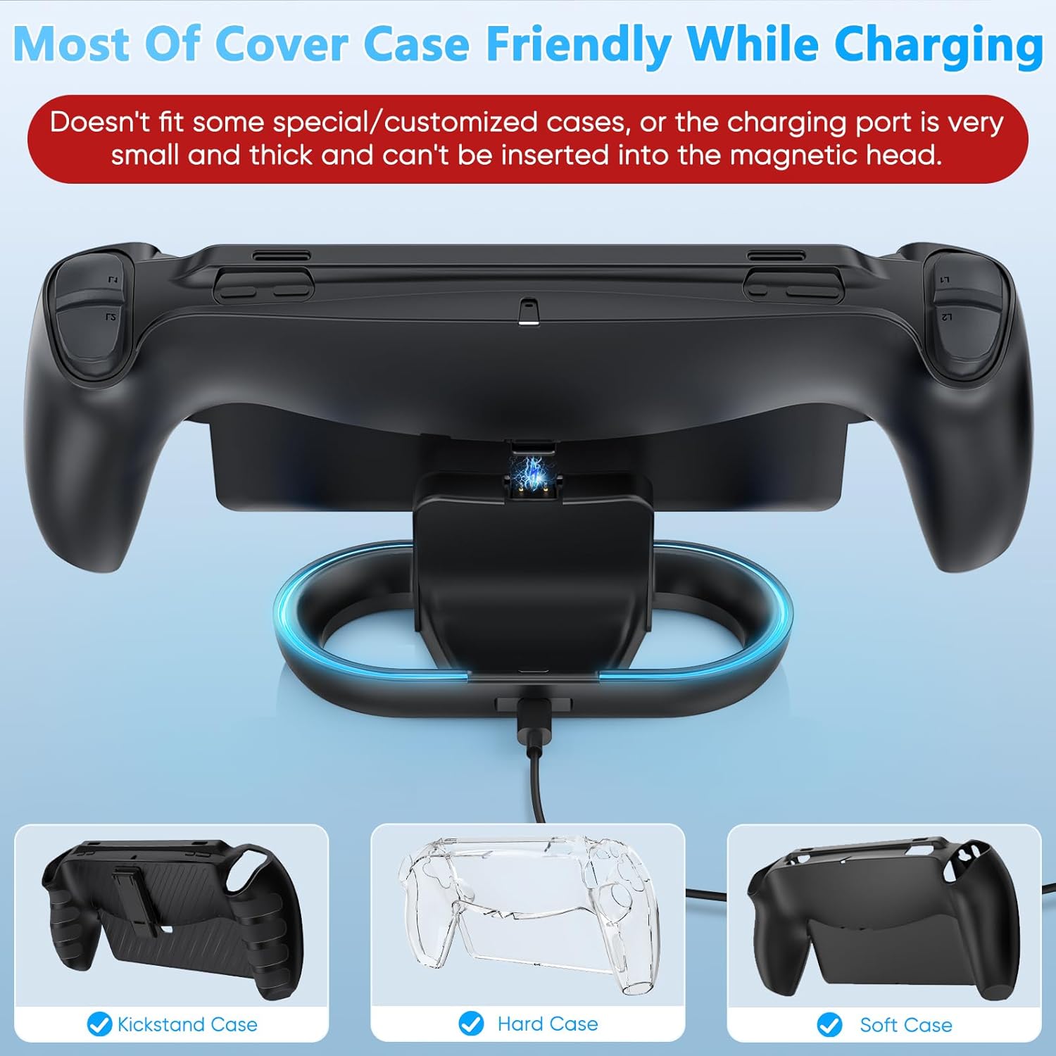FASTSNAIL Charging Stand for PS Portal Compatible with Hard/Soft Cover, RGB Charge Station for TPU/EVA/Silicone Protective Case When Charging, Charge Holder for PlayStation 5 Portal (Black) - Image 2