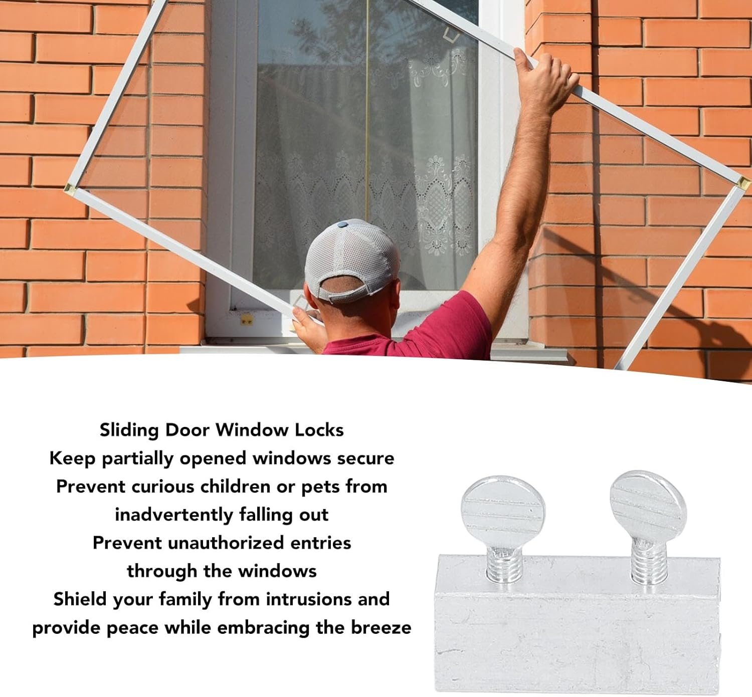 10pcs Sliding Door Window Locks, Aluminum Alloy Track Lock, Double Lock Stopper with Knob Key, Guard for 316/ Inch Track, to Install