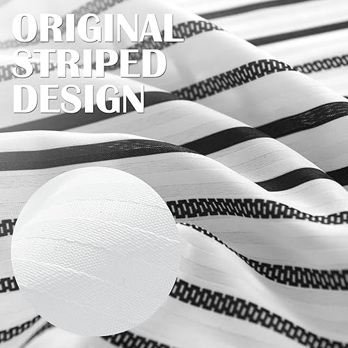 Miniatura 3 de jinchan Cortina de ducha de tela en blanco y negro para baño, cortina de ducha moderna de granja a rayas negras, simple impermeable, 70 x 84