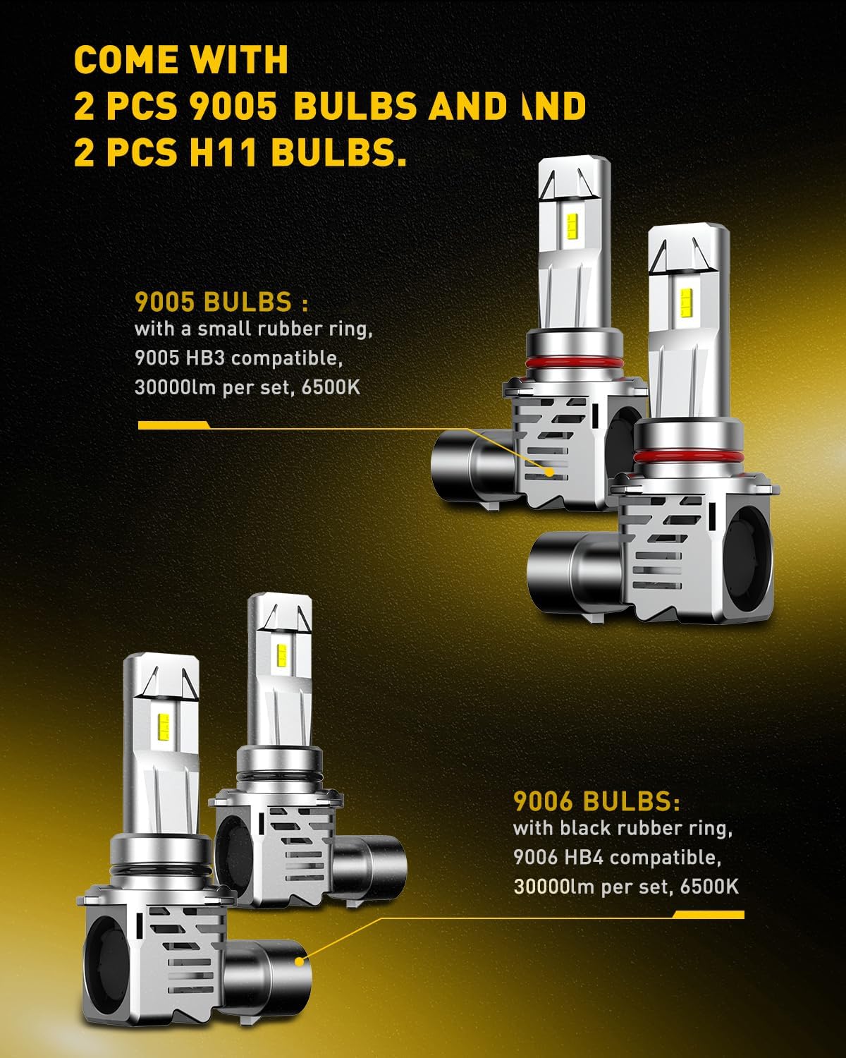 AUXITO 9005 9006 Bulbs Combo, 9006/HB-4 and 9005/HB-3/HB3u Halogen Replacement Lights, 60000LM Bright 6500K Daylight White, Plug and Play, Pack of 4