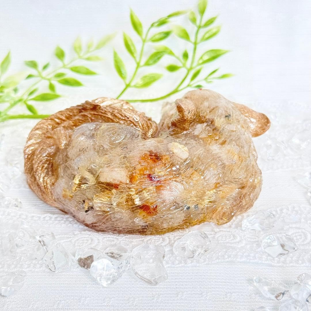 Amazon.co.jp: 九尾の狐のオルゴナイト縁起物 シトリンルチルクォーツ  