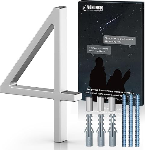 VONDERSO Números y letras flotantes de 5 pulgadas para exteriores, de metal plateado, moderno, para exteriores, para patio, calle y buzón, números