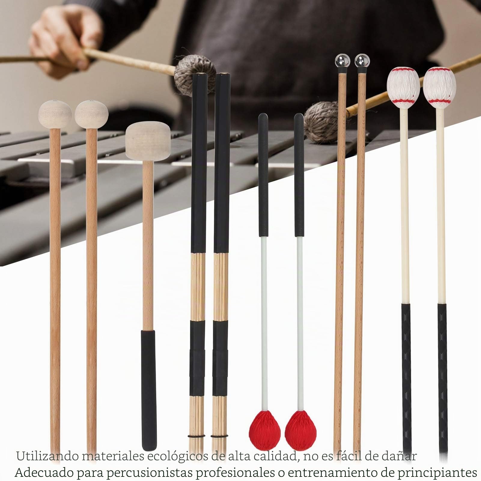 Juego de baquetas, 11 piezas de baquetas clásicas de madera con bolsa de transporte Palillos de madera para batería, percusión, afinación, martillo, instrumentos, accesorios de entrenamiento, para pri