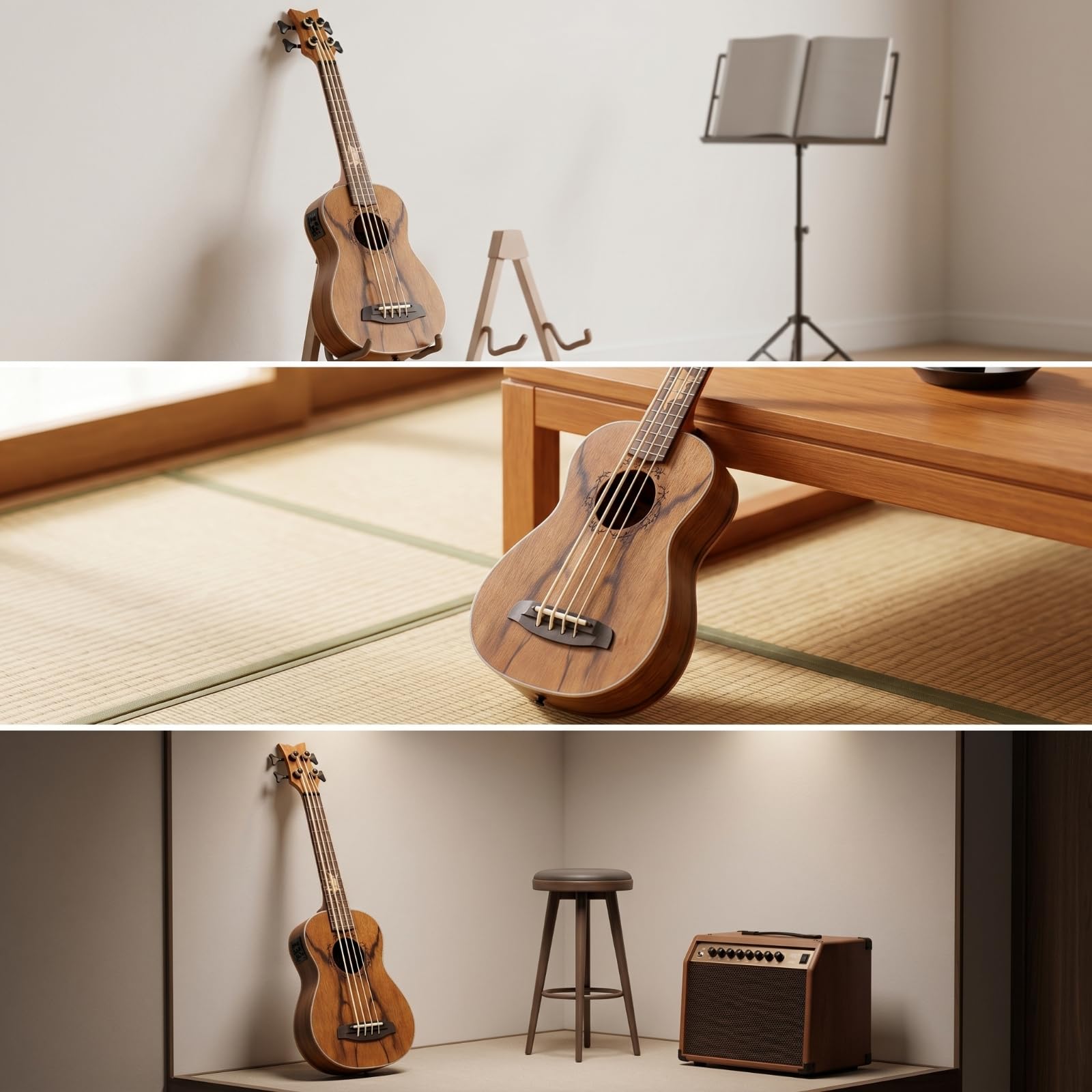 Ukulele Basso Compatto Mini Basso Portatile Strumento a Corde per Studenti, Scuola,