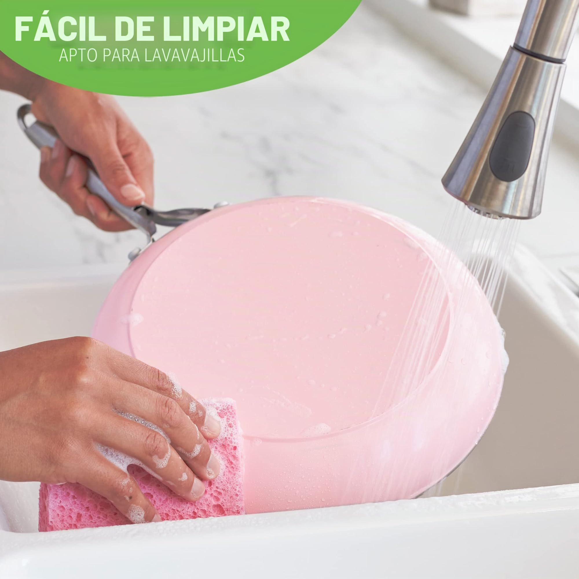 GreenLife Artizan Juego de Sartenes de Cerámica Antiadherente, Libre de PFAS, Apto para Inducción, Apto para Lavavajillas, Apto para Horno,Rosa