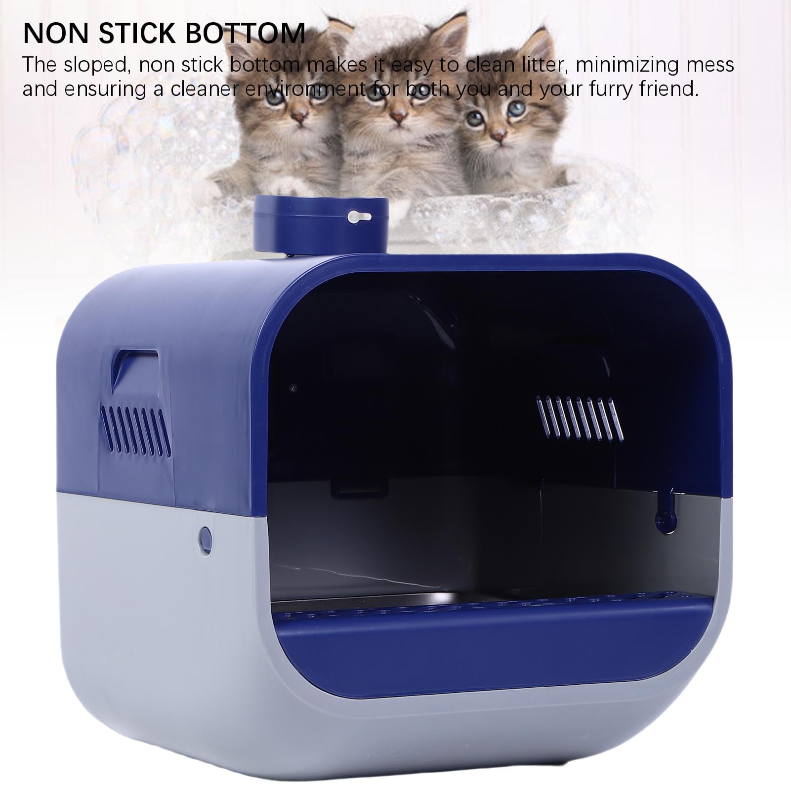 Caja de Arenas Inteligente para Gatos con Videoportero con Función de Pulverización de Soplador, Inodoro para Gatos de Acero Inoxidable Antisalpicaduras con Cuchara (Azul)