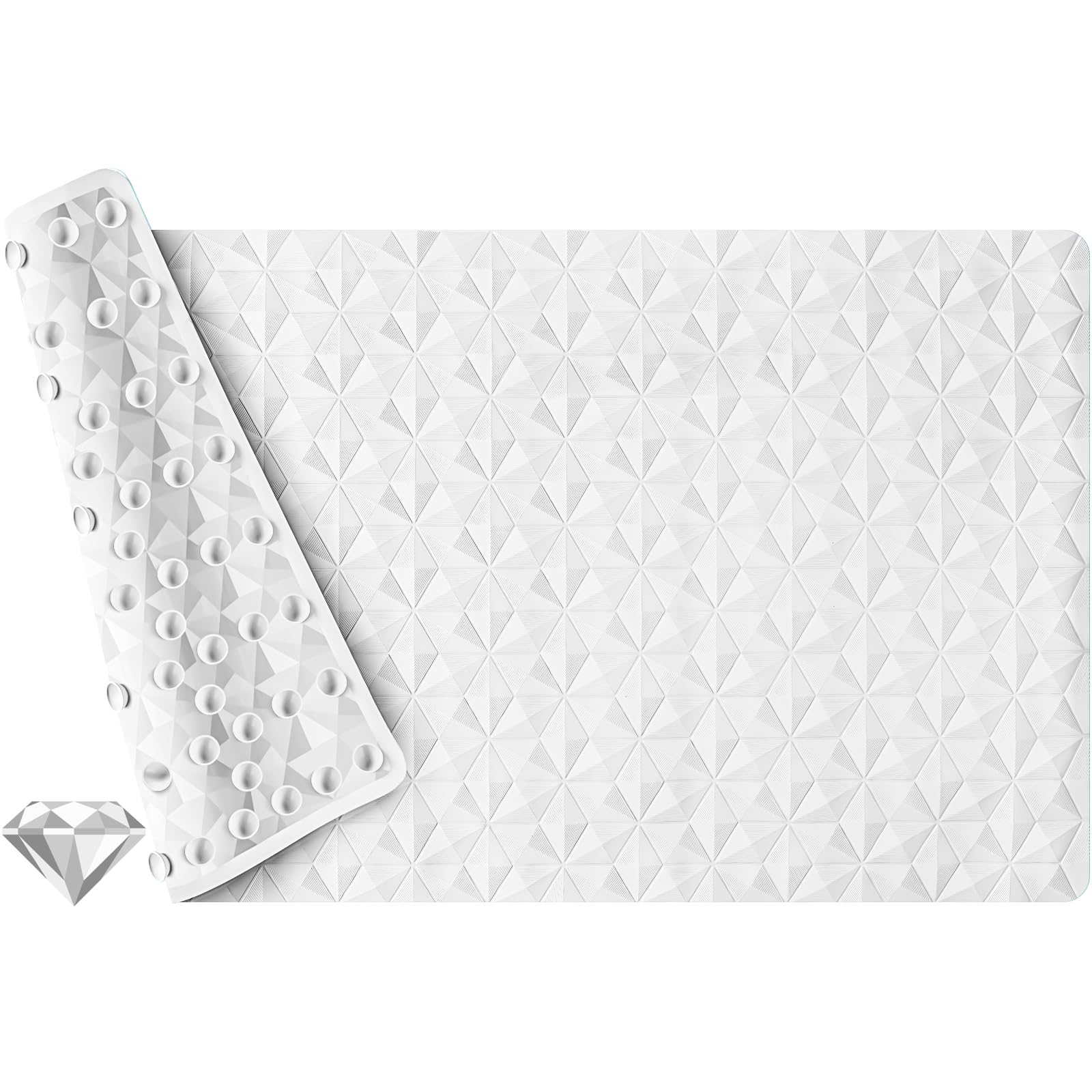 WRISINNon Slip Bathtub Mat for Bath Tub Shower - Natural Rubber Mat with 241 Suction Cups - Soft Bathroom Safety Mat - Unique Diamond Pattern - Fatigue Relief - Machine Washable - 16 × 28 Inch