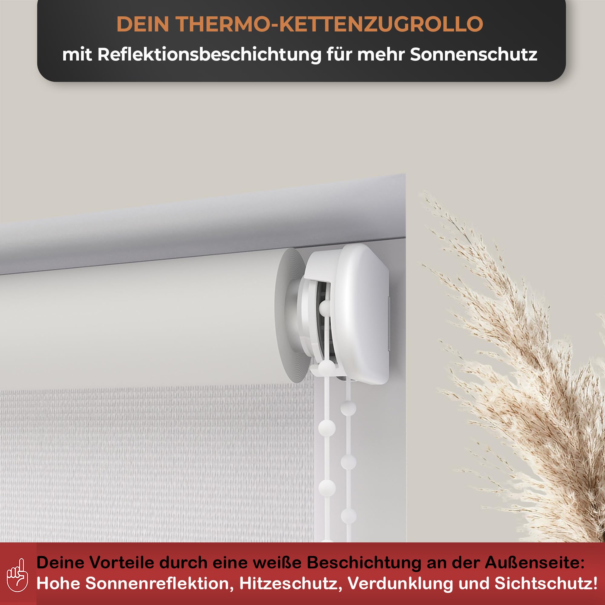Thermorollo White Reflex, Breiten: 43-243 cm, Höhe bis 275 cm, Hier 203 x 190 cm (BxH) Anthrazit, Verdunklungsrollo mit Reflexionsbeschichtung, Kettenzug