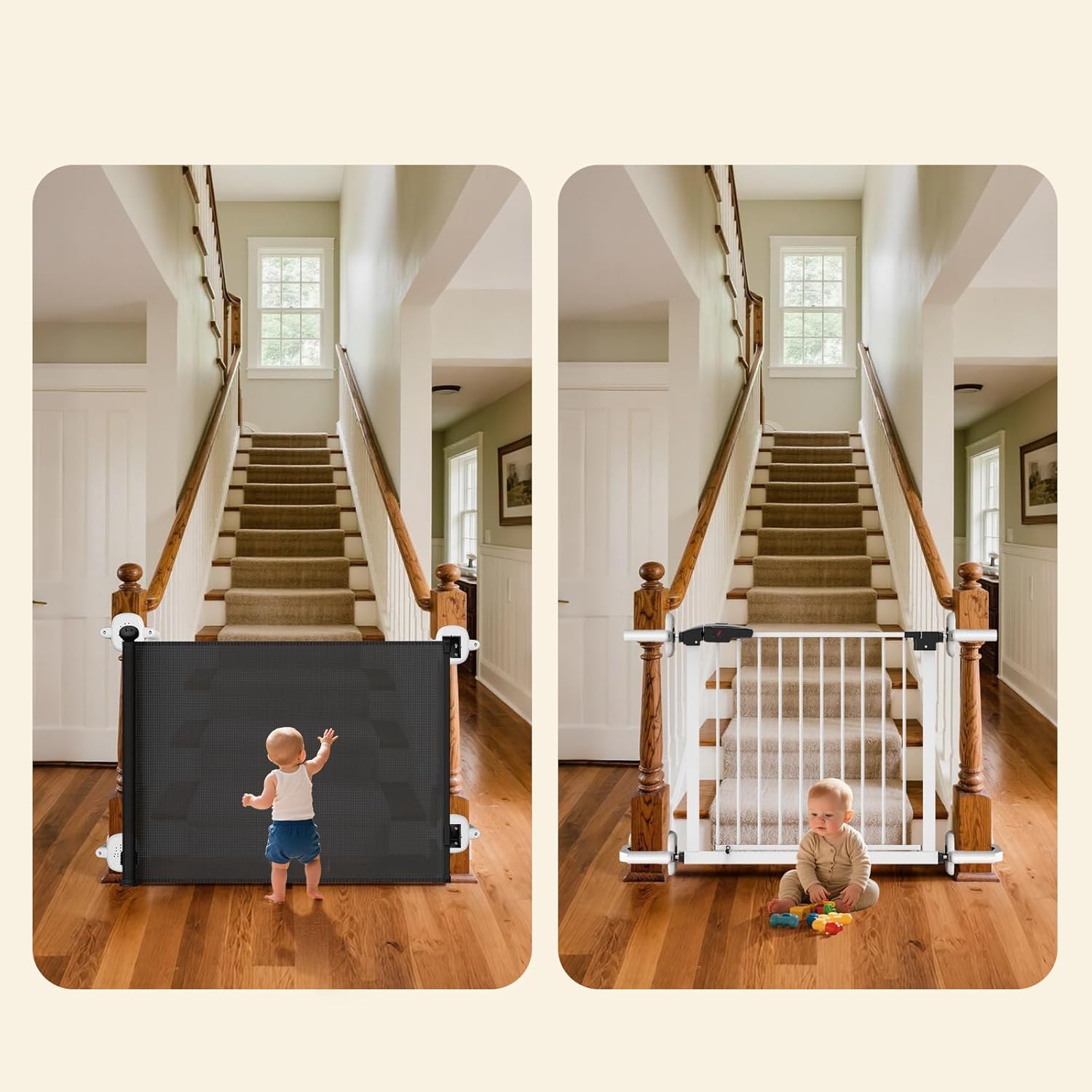 No-Drill Baby Gate Banister Adapter, 2-Pack Stairway Mounting Kit for Mesh, Metal & Retractable Gates, Fits 1 1/2"–3 1/3" Round or Square Posts for Stairway, Patio, and Doorway, Matte Black