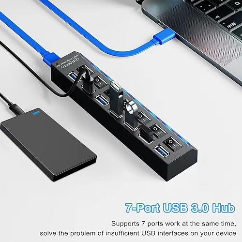 Miniatura 2 de vienon Hub 3.0, extensor USB de 7 puertos con interruptores LED individuales de encendidoapagado, concentrador USB3.0 para laptop, PC, MacBook, Mac