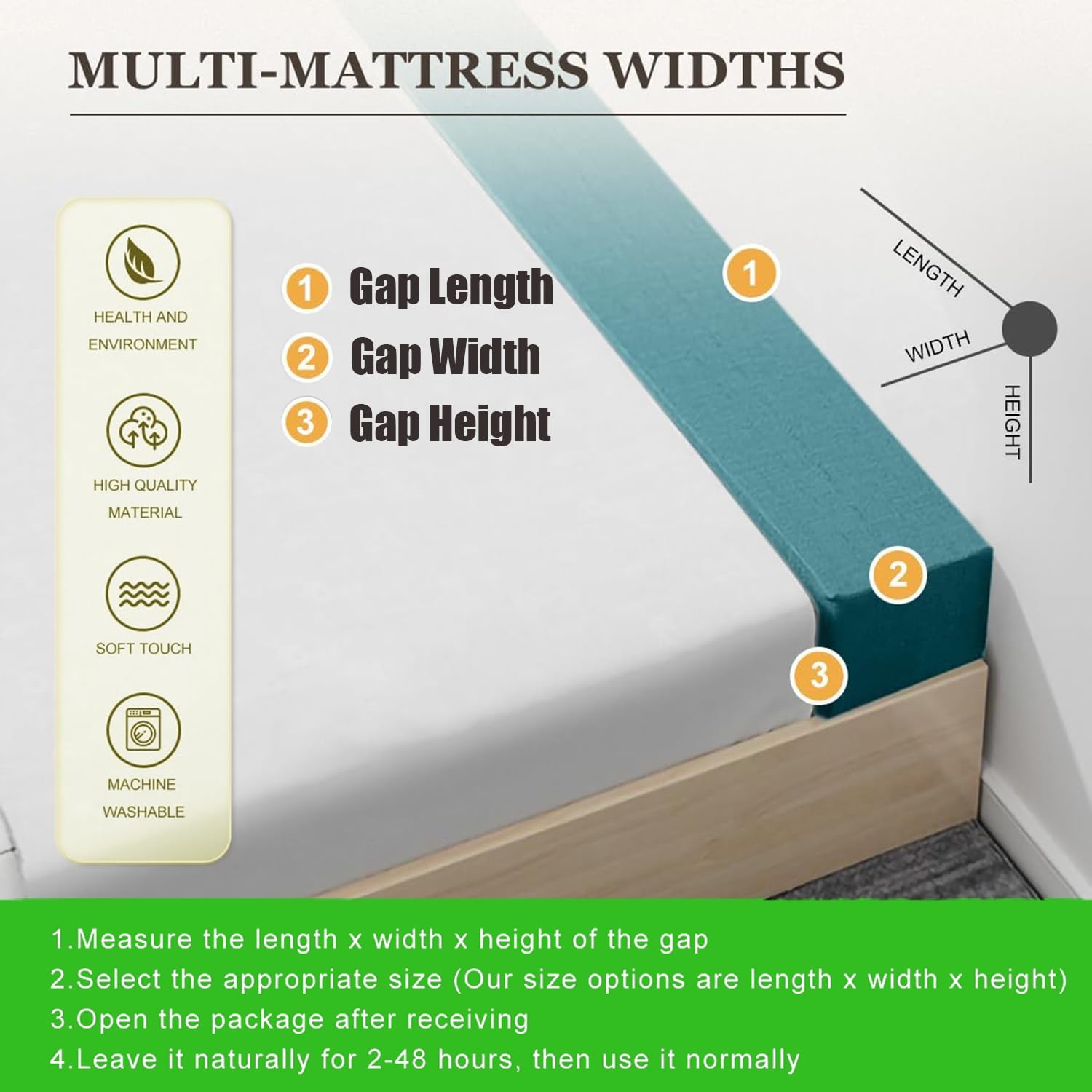 Bettlückenfüller für Matratze 90-220cm, 45D High-Density Schaumstoff Matratzenverlängerung gegen Herausfallen von Kissen, Abnehmbarer Waschbarer Bezug, Ideal für Kopfteil Wand(Dunkelgrau,190x20x30cm)