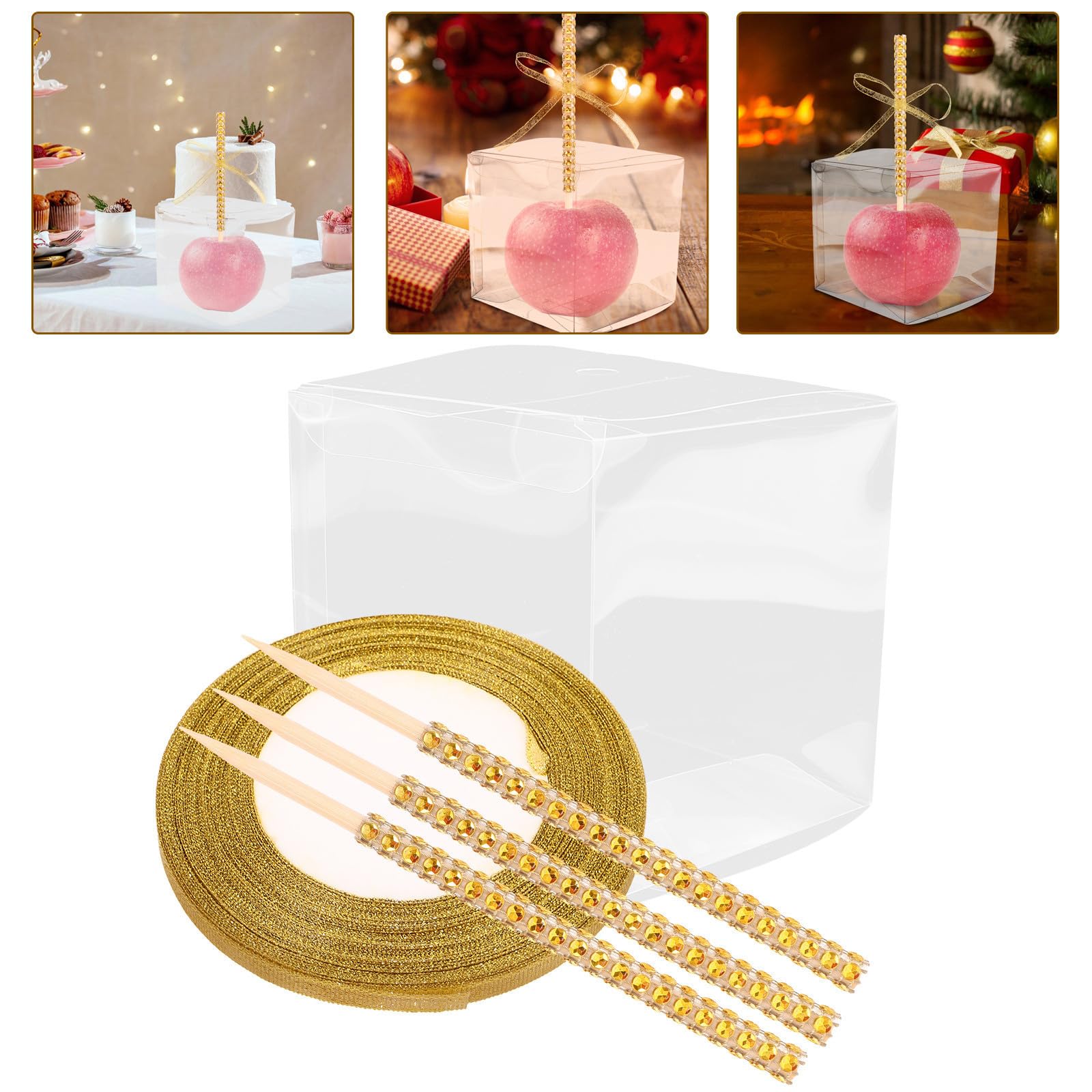 Didiseaon 2 Set Scatola Regalo Cubo Trasparente Oro in Plastica e Legno | Bastoncino Incluso, per Regali e Gioielli, Adatta a Festa Nuziale e Natale