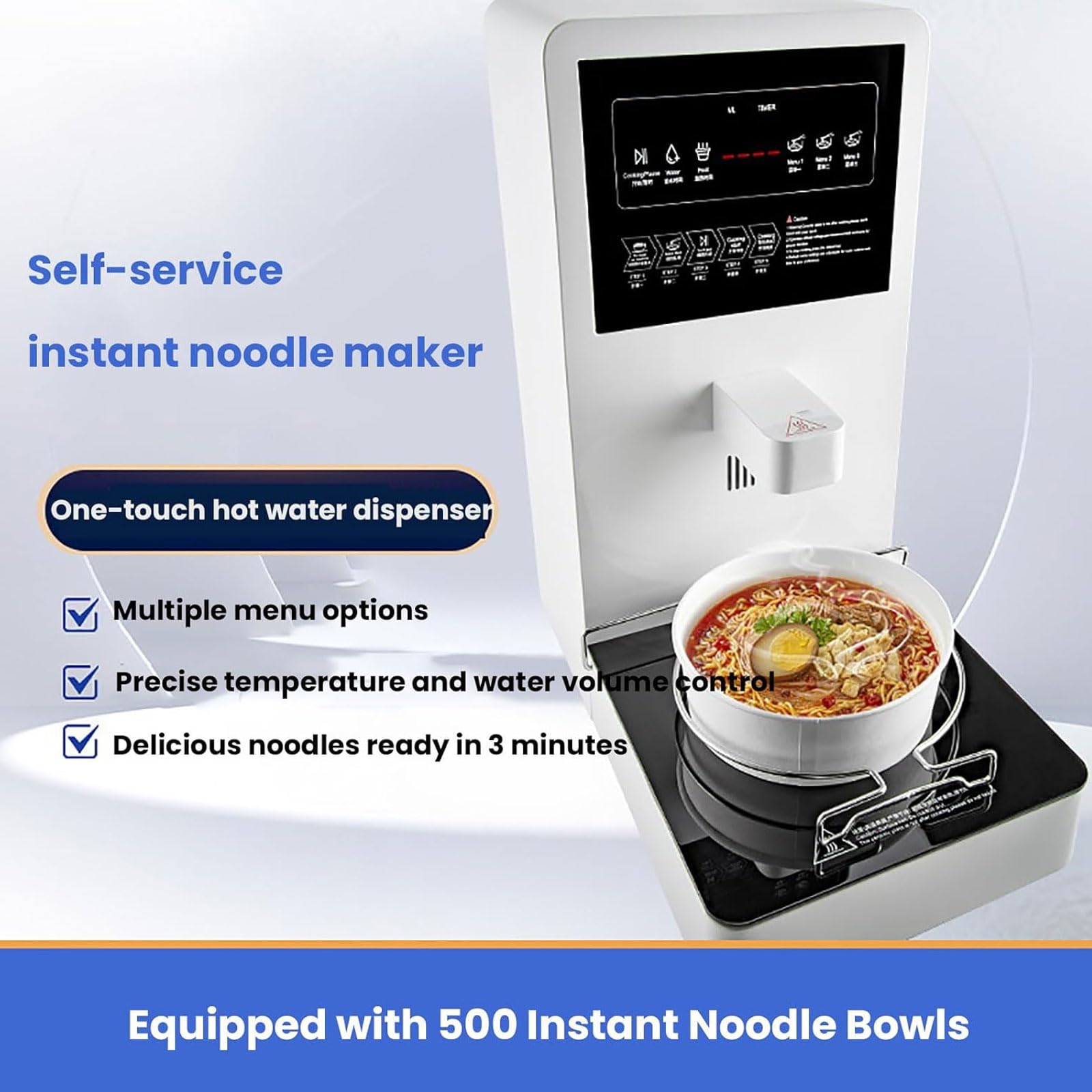 Cuocipasta Automatico per Pasta, Cuocipasta Self-Service da 2200 W con 300 Ciotole, Controllo di Precisione della Temperatura E Volume Automatico dell'Acqua, per Ristoranti Self-Service, Mense