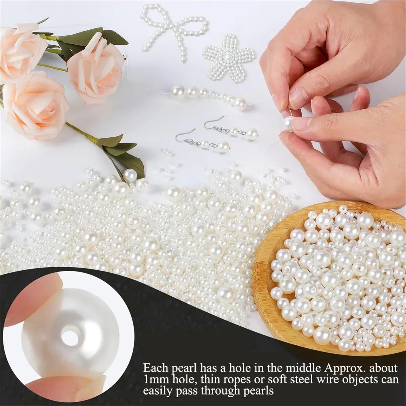 10 cajas de perlas de imitación de ABS de 3 a 14 mm para hacer joyas hechas a mano, materiales adecuados para collares, pulseras | Cuentas de perlas versátiles para collares, pulseras y proyectos de manualidades. (Blanco)