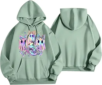 Halloween Hoodies for Women 2025 Fall Fashion Long Sleeve Cute Ghost Graphic Lightweight Hoodie with Pockets