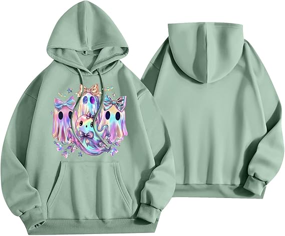 Halloween Hoodies for Women 2025 Fall Fashion Long Sleeve Cute Ghost Graphic Lightweight Hoodie with Pockets
