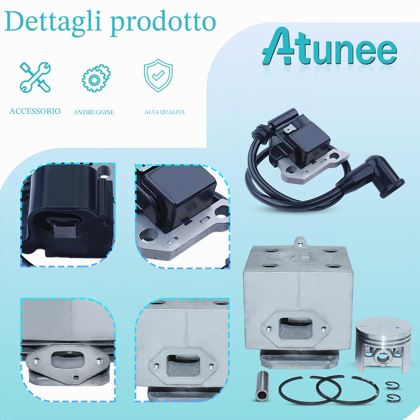 Kit Pistone Cilindro 46MM per Motore Stihl BR420 BR400 SR400 SR420 BR320 BR340 BR380 con Bobina d'Accensione BR420 Silenziatore Scarico Pezzi di Ricambio 4203-020-1201 4203 400 13014203 140