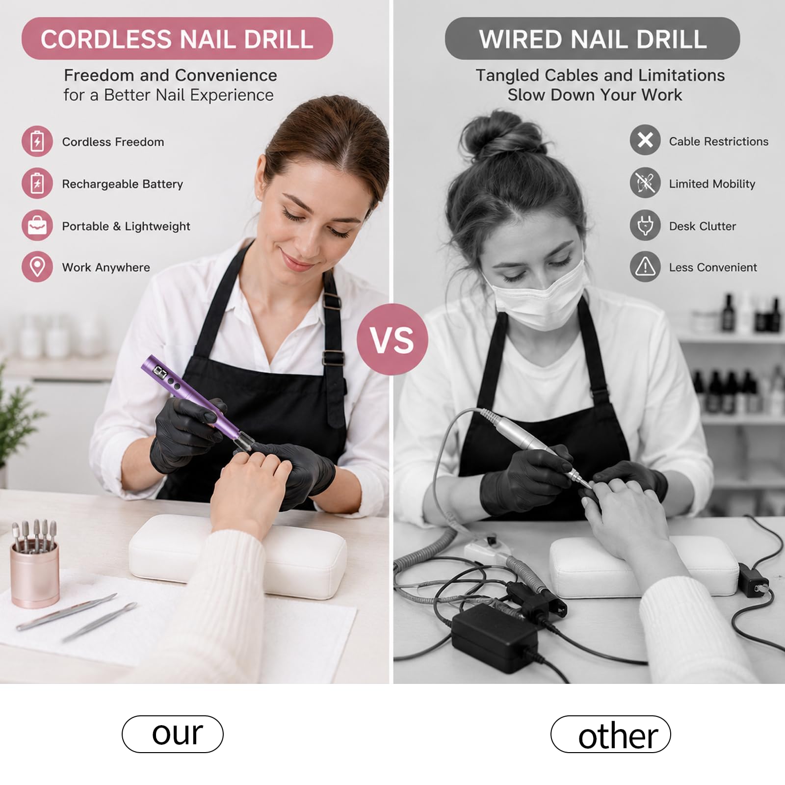 Professional Cordless Nail Drill Kit - Gel & Acrylic -2 Professional Cordless Nail Drill Kit - Gel & Acrylic -2