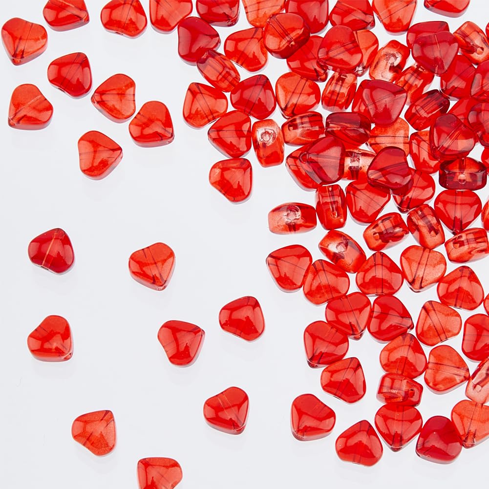HOBBIESAY 100pcs Jade Heart Glass Beads 6mm Love Crystal Spacer Beads Dark Red Heart Beads Loose Beads for DIY Crafts Jewelry Making, Hole: 0.7mm