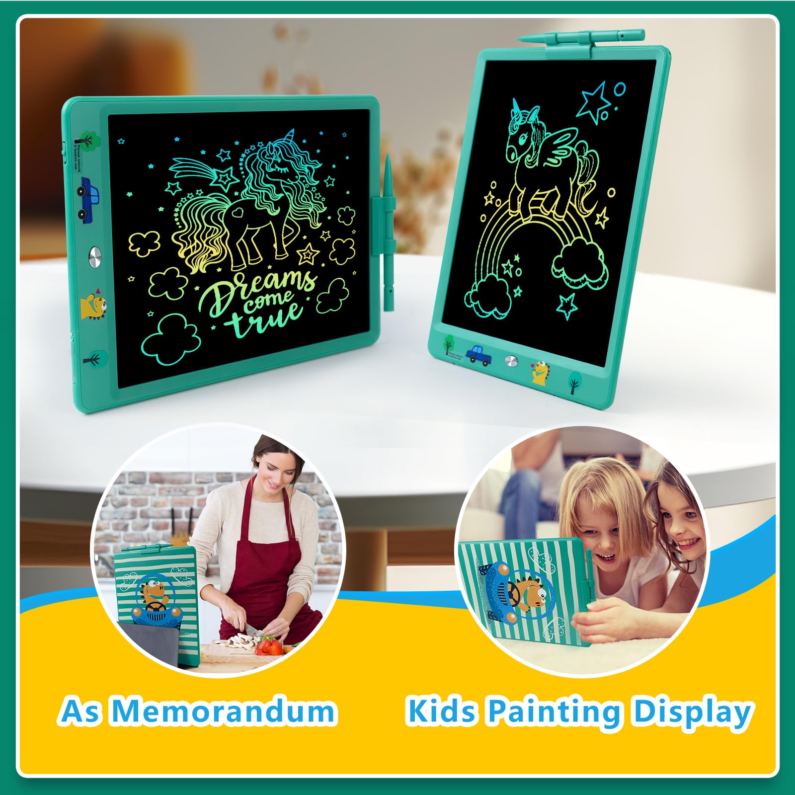 DYNASONIC (DYNA-PM Dinosauro) Tavoletta di scrittura LCD a colori 10 pollici per bambini. Tavola da disegno magnetica. Giocattolo educativo. Regalo per bambini. Lavagna per bambini 2 3 4 5 6 7 anni