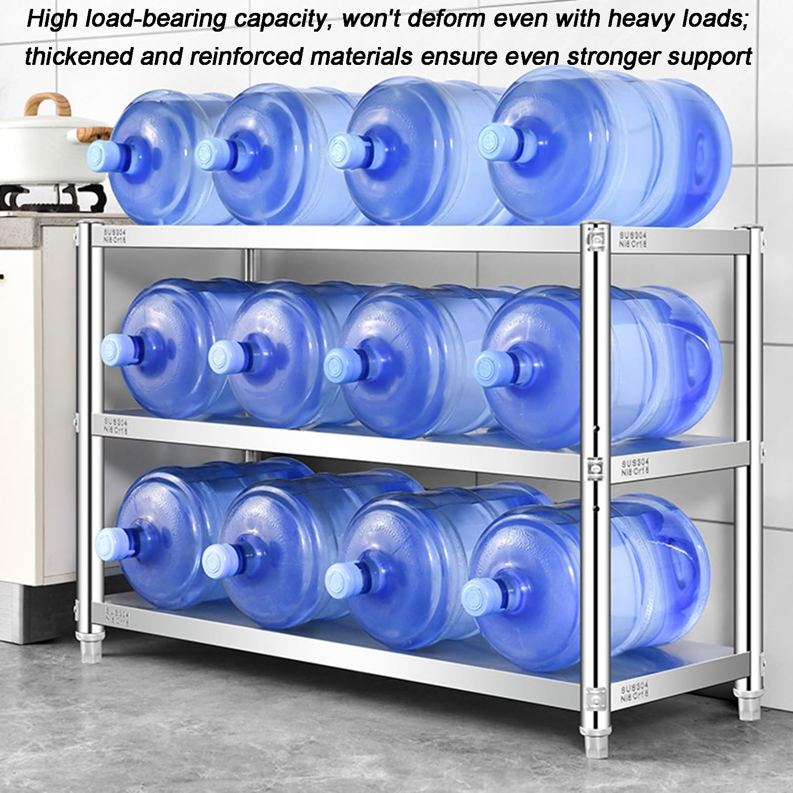 Scaffale portaoggetti in acciaio inox, scaffale regolabile per cucina, bagno, garage, banco da lavoro, capacità massima