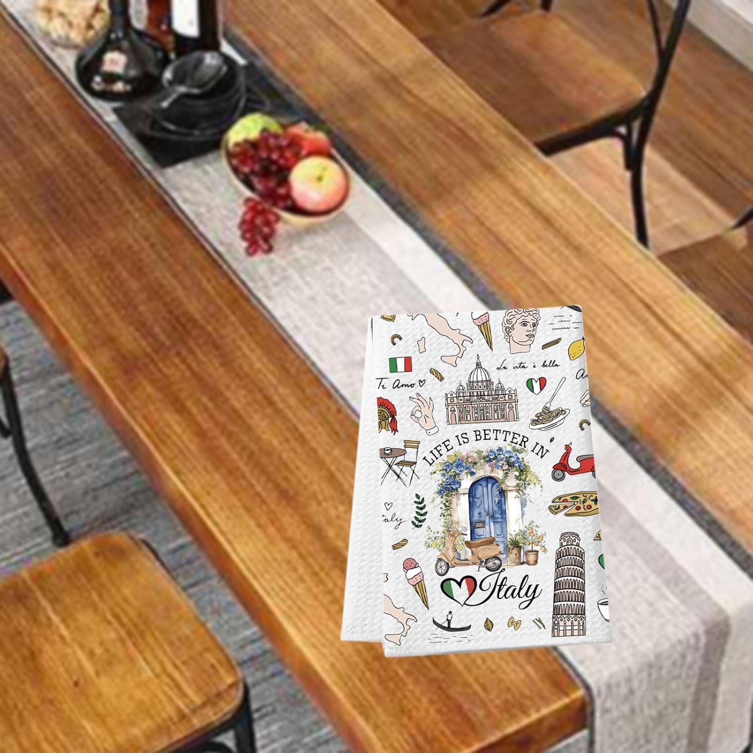 WCGXKO Italy Gift Life is Better in Italy Kitchen Towel Rome Italy Souvenirs Italian Flag Gift Italy Traveller Gift (Italy Towel) - Image 8